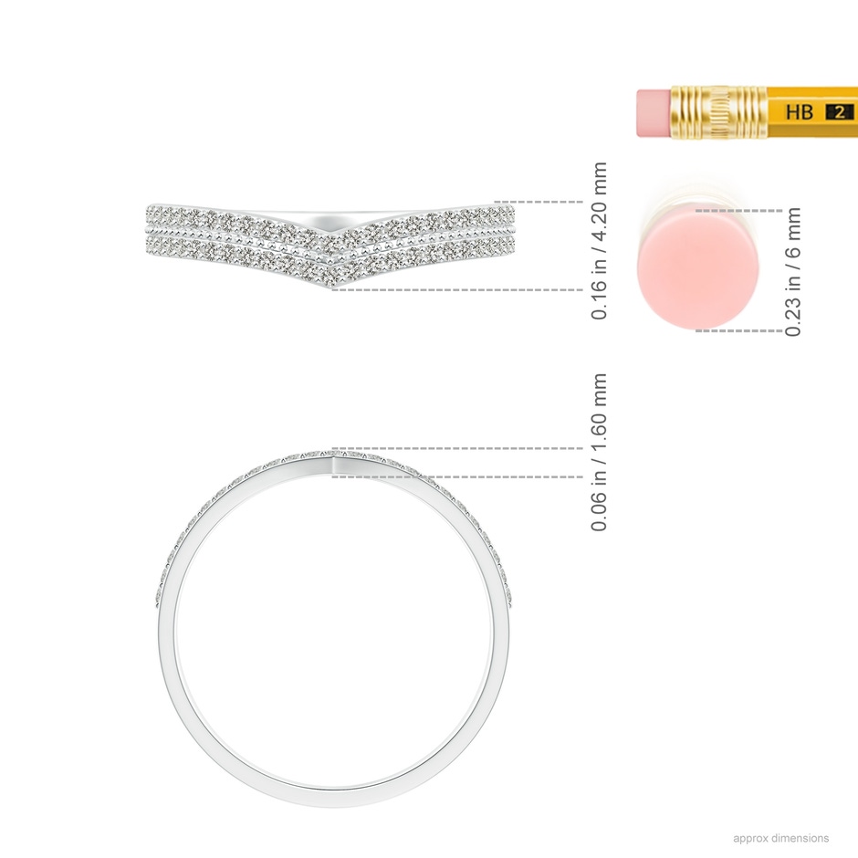 1mm KI3 Round Diamond Twin Row Chevron Wedding Ring in S999 Silver ruler