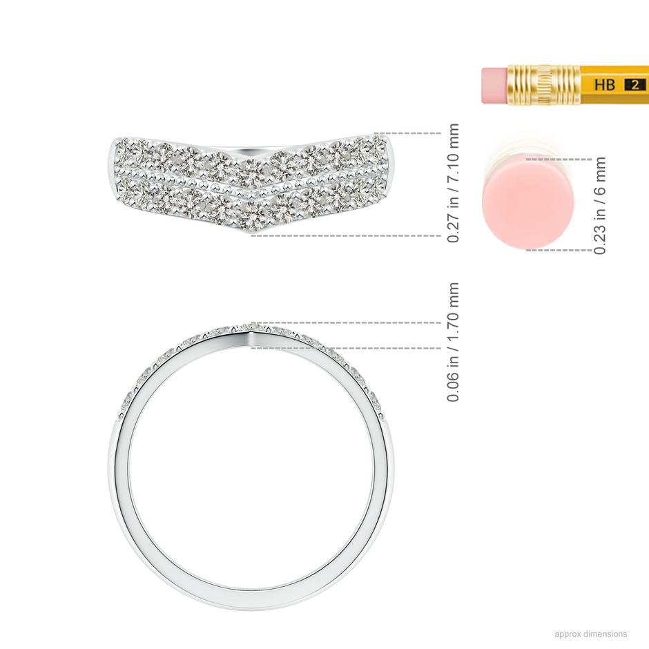 2mm KI3 Round Diamond Twin Row Chevron Wedding Ring in S999 Silver ruler