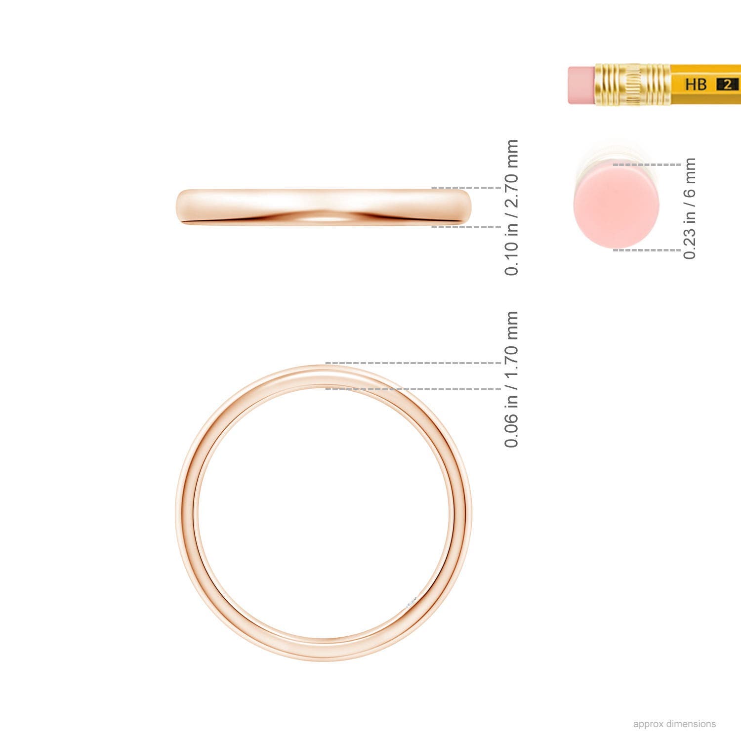 1.8mm GVS2 Plain Wedding Ring with Secret Diamond in 18CT Rose Gold - ruler