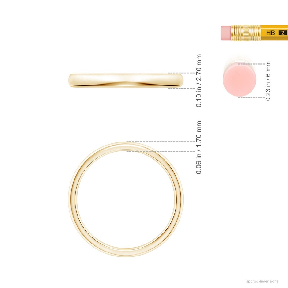 1.8mm HSI2 Plain Wedding Ring with Secret Diamond in 10K Yellow Gold ruler