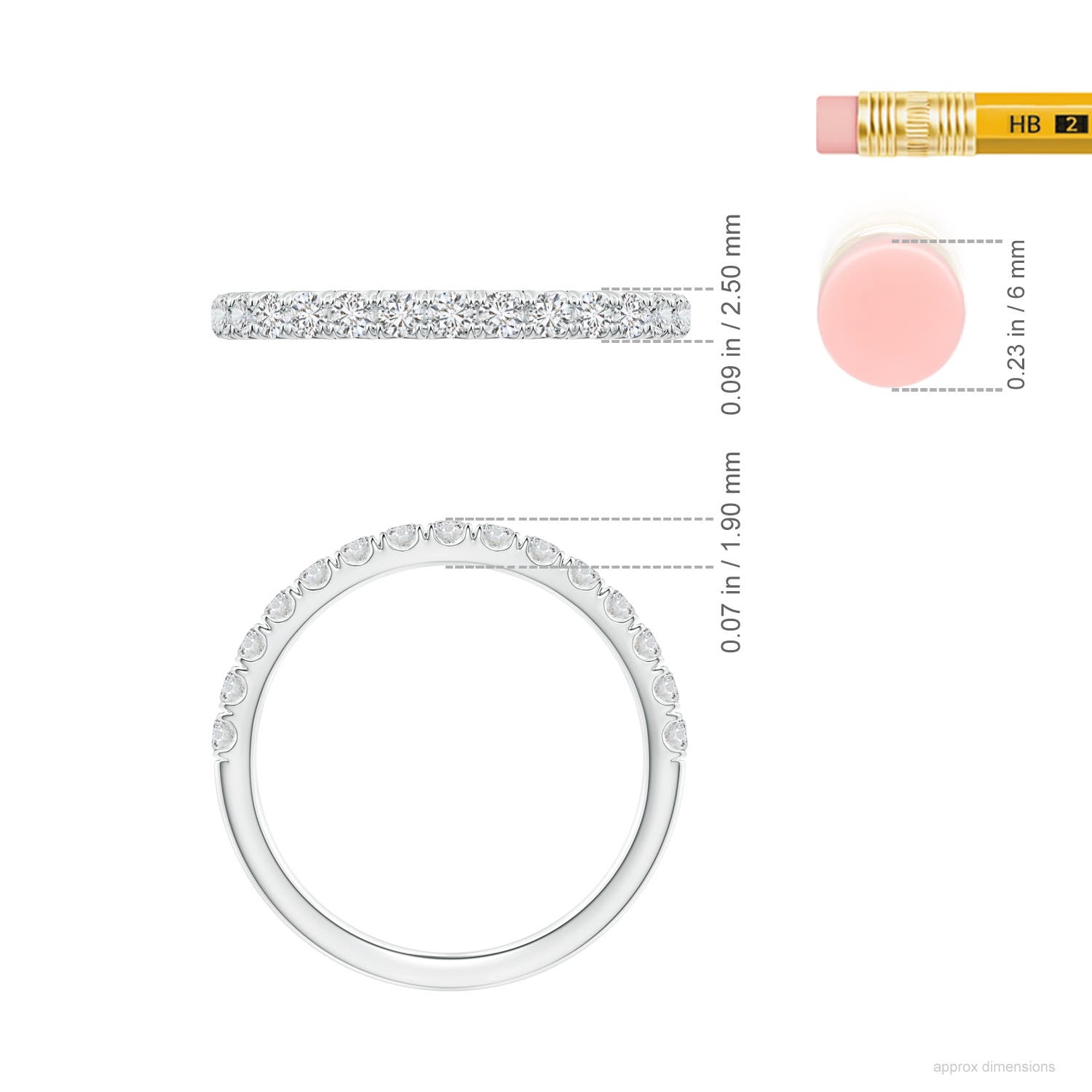 1.9mm HSI2 U-Pave Set Diamond Half Eternity Wedding Ring in White Gold - ruler