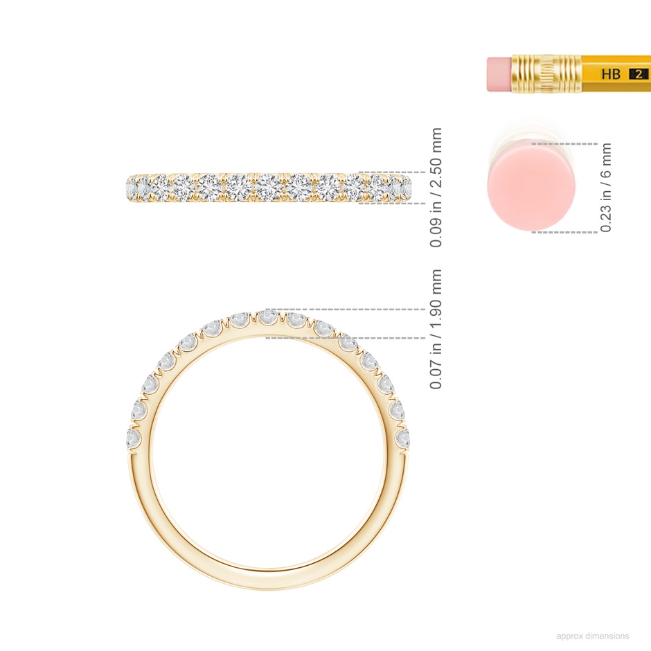 1.9mm HSI2 U-Pave Set Diamond Half Eternity Wedding Ring in Yellow Gold ruler