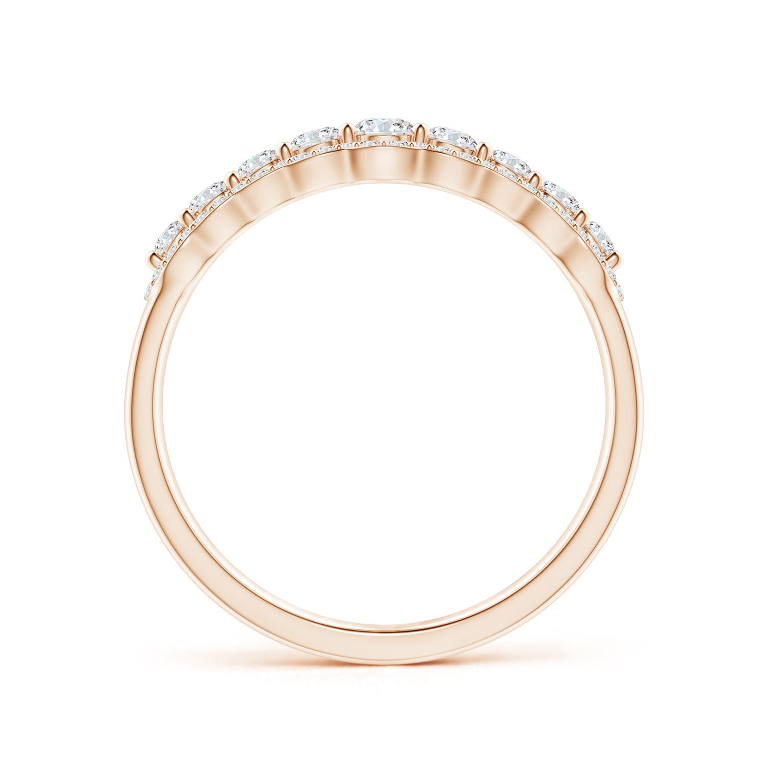 2.6mm GVS2 Scalloped-Edge Diamond Nine Stone Anniversary Ring in 18K Rose Gold
