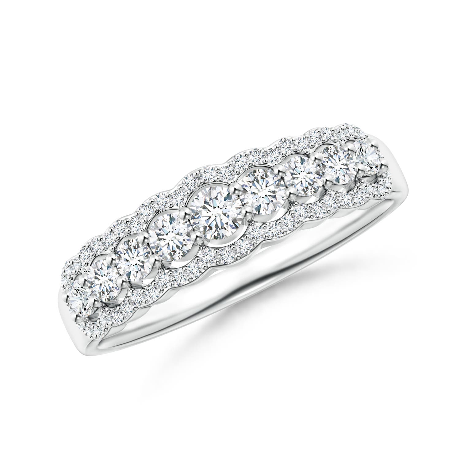 2.6mm GVS2 Scalloped-Edge Diamond Nine Stone Anniversary Ring in 18K White Gold