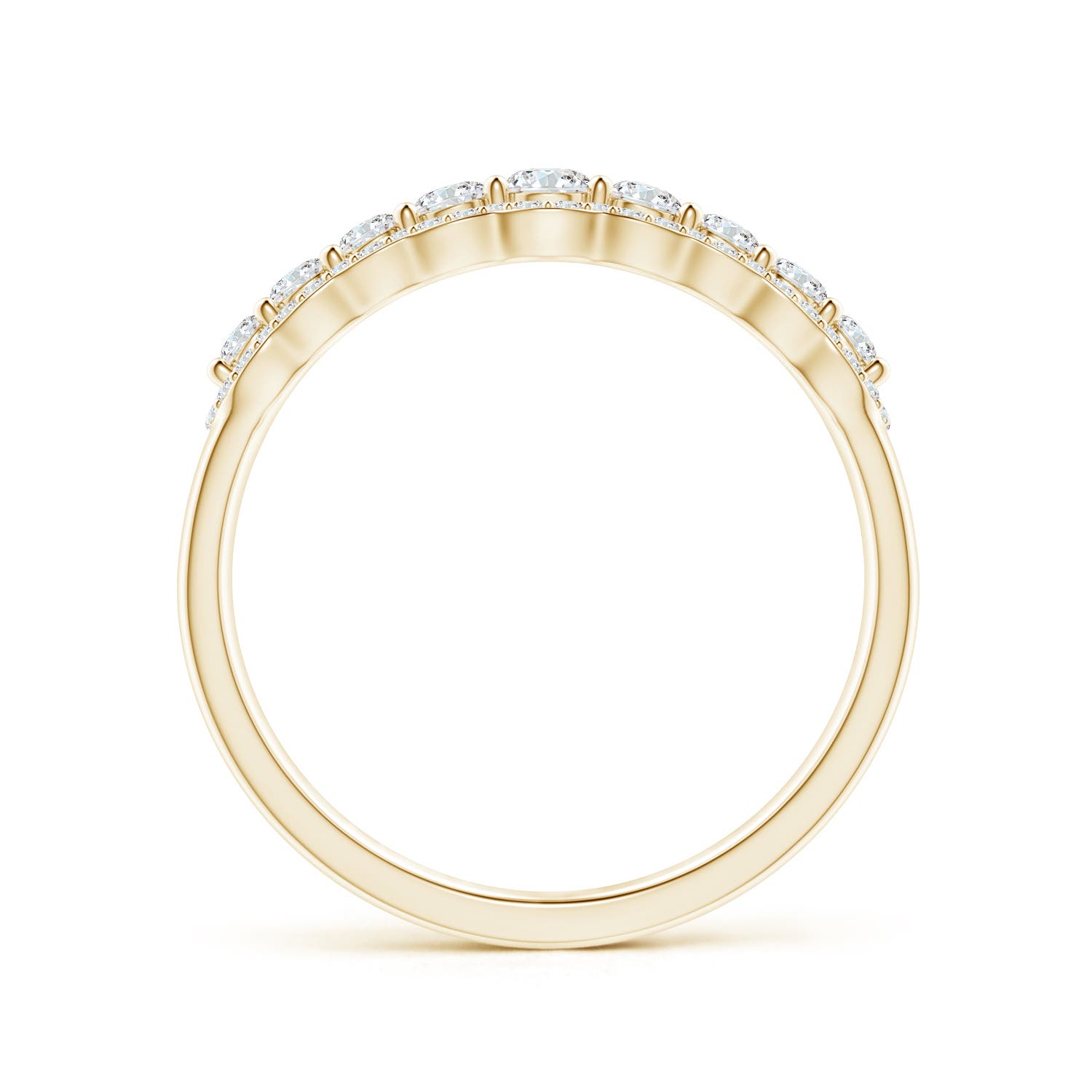 2.6mm GVS2 Scalloped-Edge Diamond Nine Stone Anniversary Ring in 18K Yellow Gold