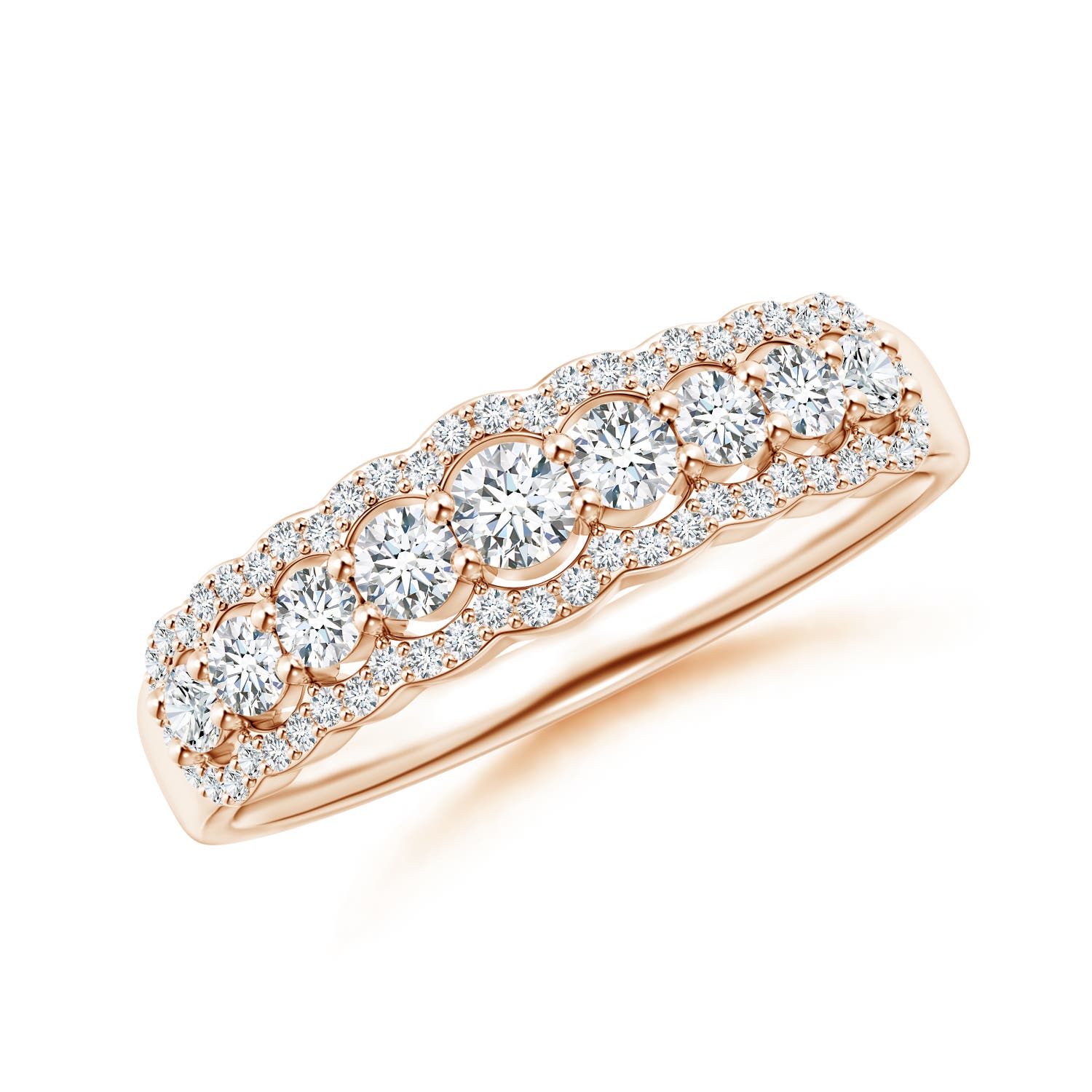 2.6mm GVS2 Scalloped-Edge Diamond Nine Stone Anniversary Ring in Rose Gold