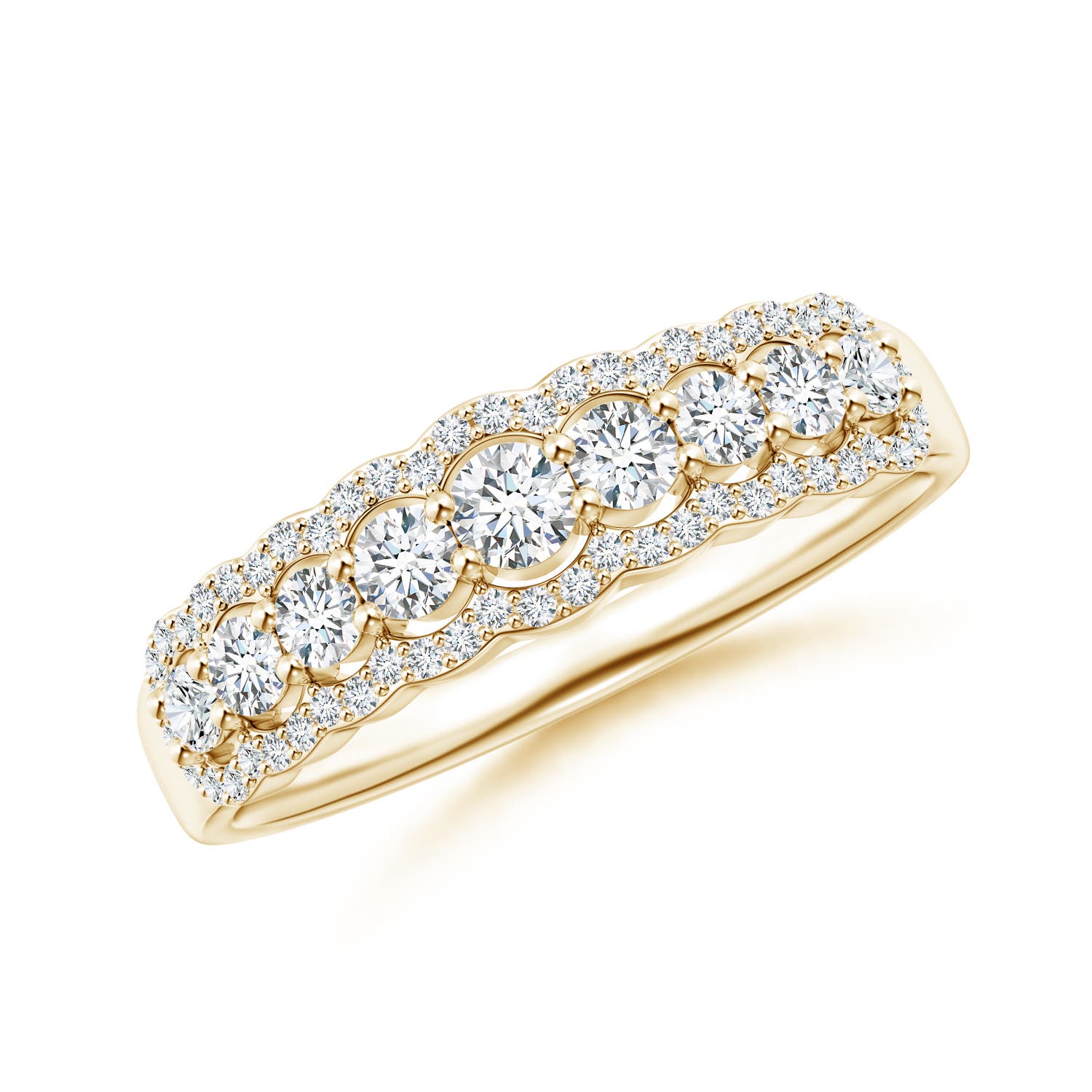 2.6mm GVS2 Scalloped-Edge Diamond Nine Stone Anniversary Ring in Yellow Gold
