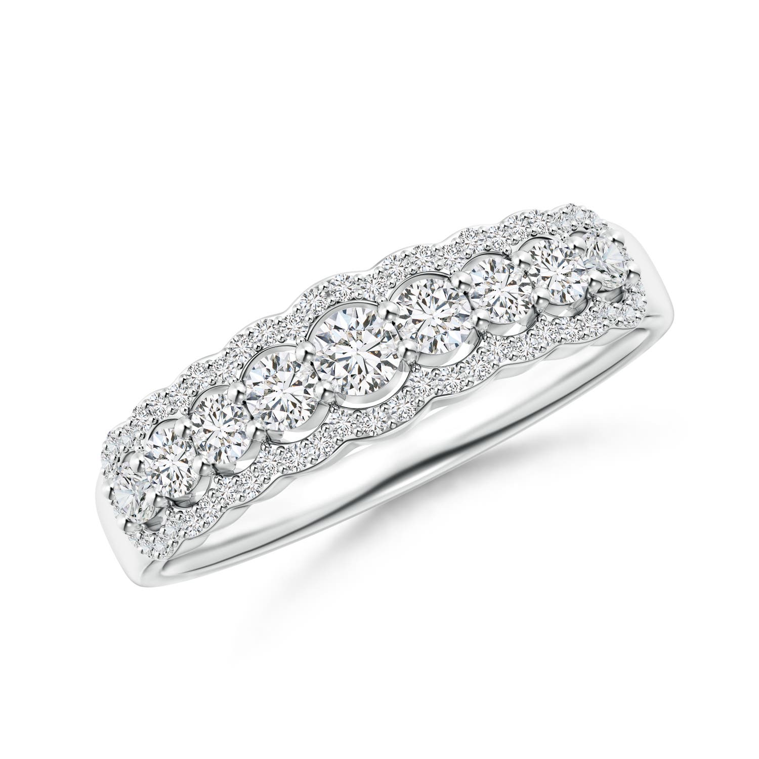 2.6mm HSI2 Scalloped-Edge Diamond Nine Stone Anniversary Ring in 18K White Gold