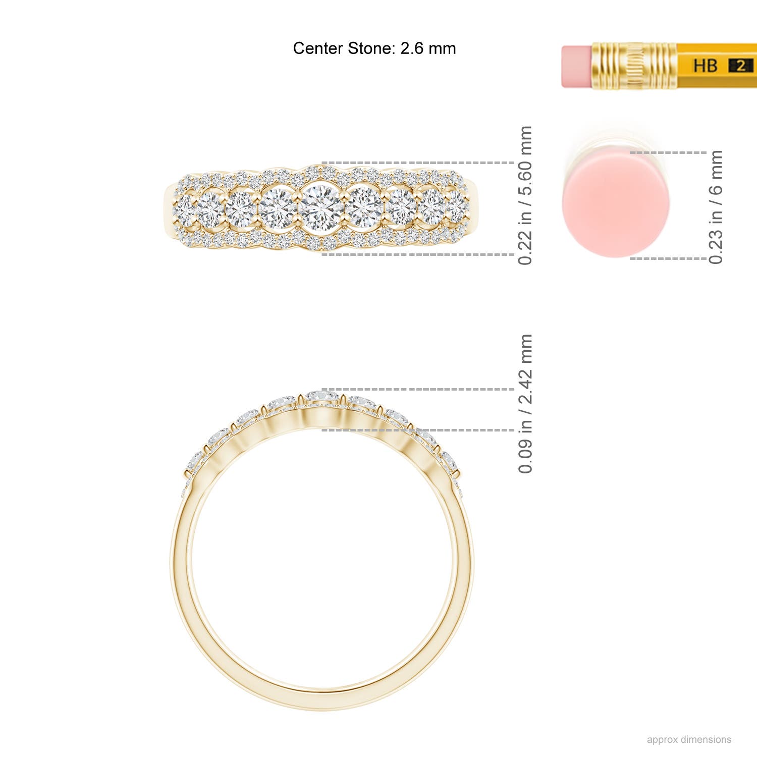 2.6mm HSI2 Scalloped-Edge Diamond Nine Stone Anniversary Ring in Yellow Gold - ruler