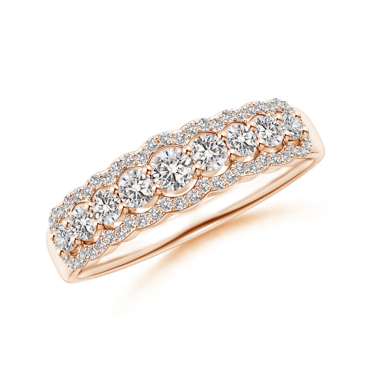 2.6mm IJI1I2 Scalloped-Edge Diamond Nine Stone Anniversary Ring in Rose Gold