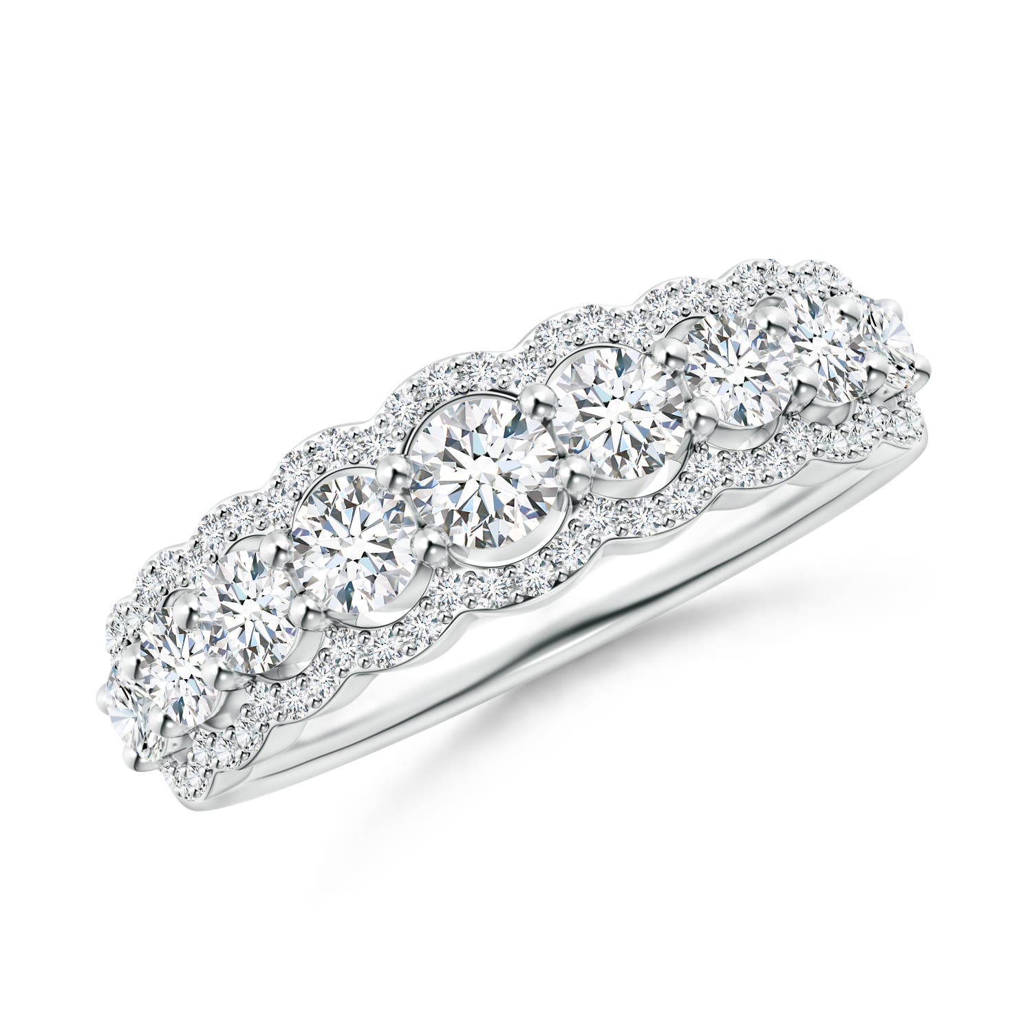 3.3mm GVS2 Scalloped-Edge Diamond Nine Stone Anniversary Ring in 18K White Gold