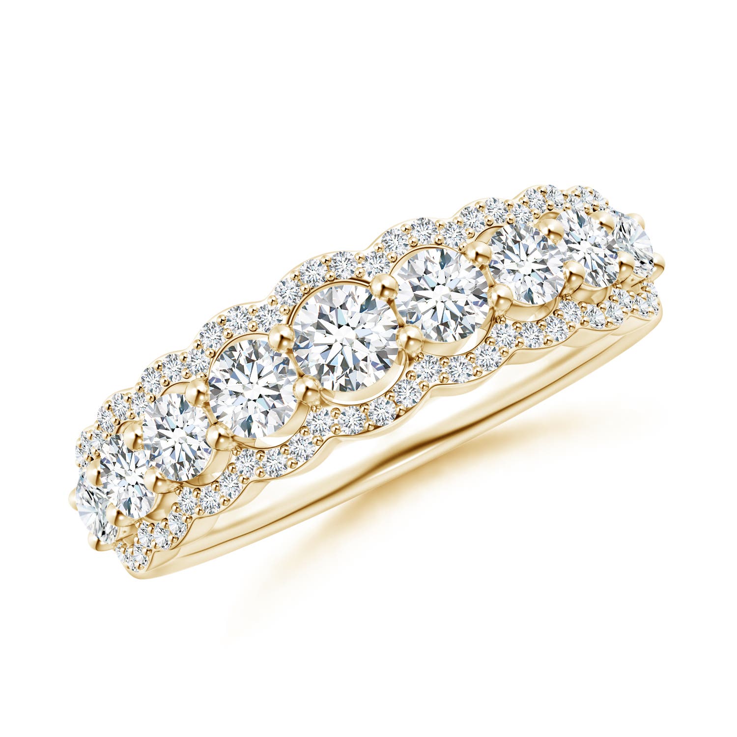 3.3mm GVS2 Scalloped-Edge Diamond Nine Stone Anniversary Ring in 18K Yellow Gold
