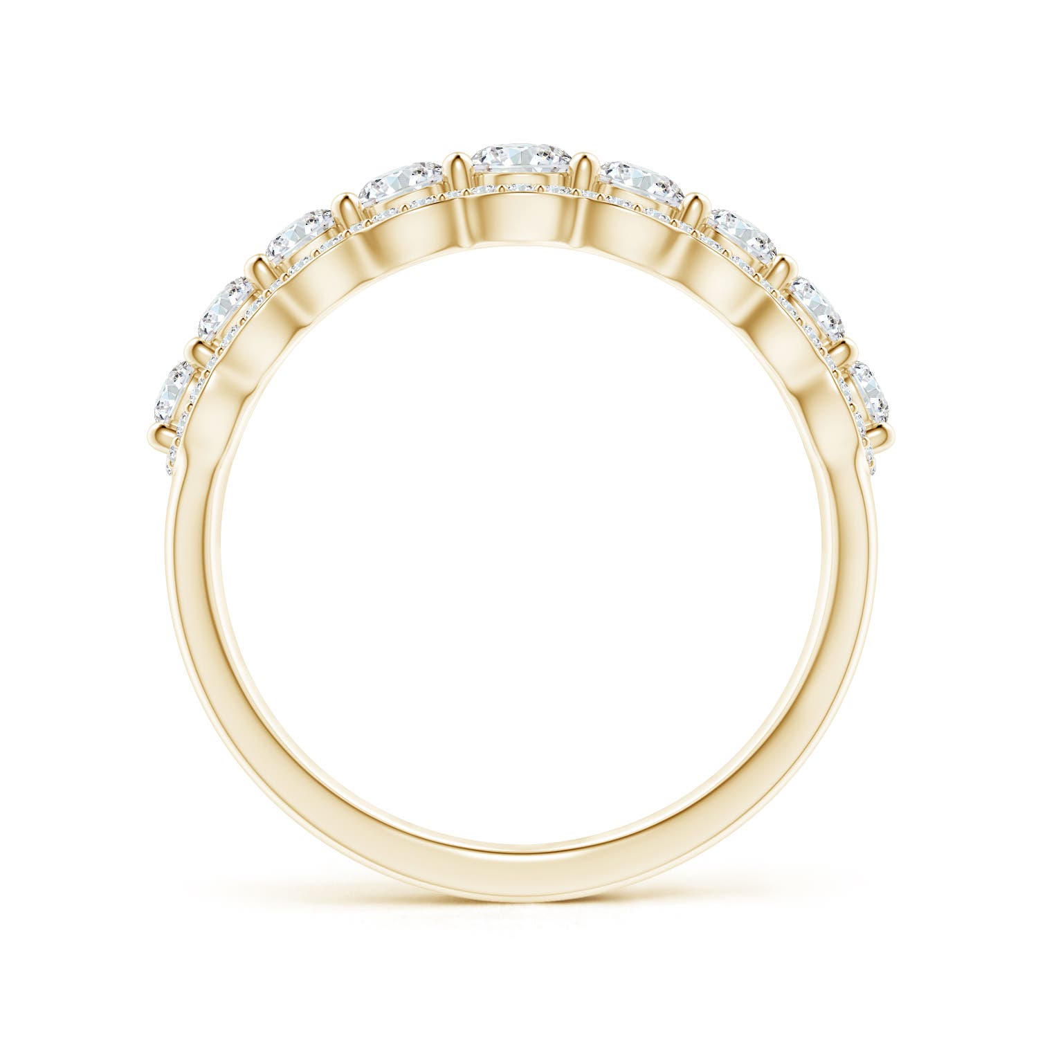 3.3mm GVS2 Scalloped-Edge Diamond Nine Stone Anniversary Ring in 18K Yellow Gold