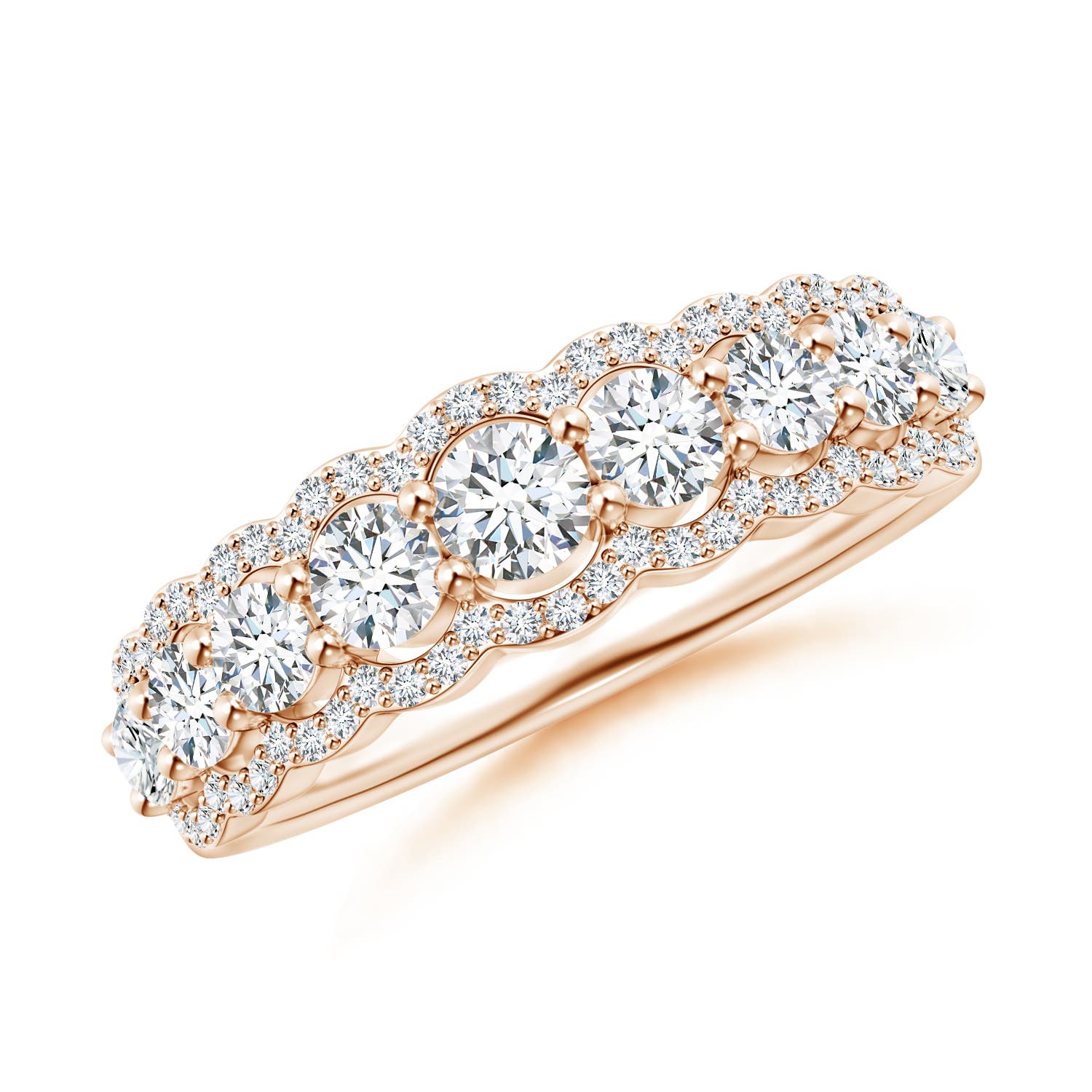 3.3mm GVS2 Scalloped-Edge Diamond Nine Stone Anniversary Ring in Rose Gold