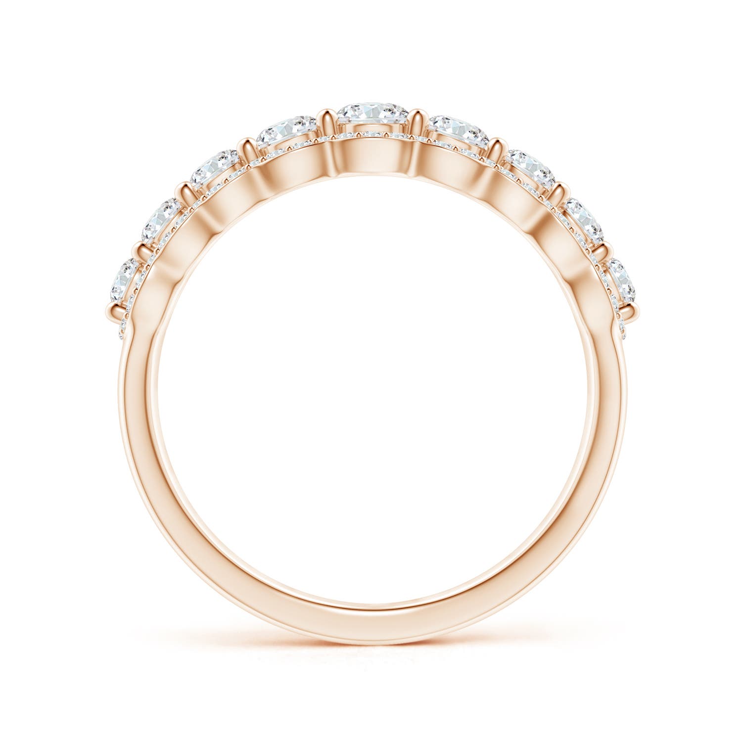 3.3mm GVS2 Scalloped-Edge Diamond Nine Stone Anniversary Ring in Rose Gold