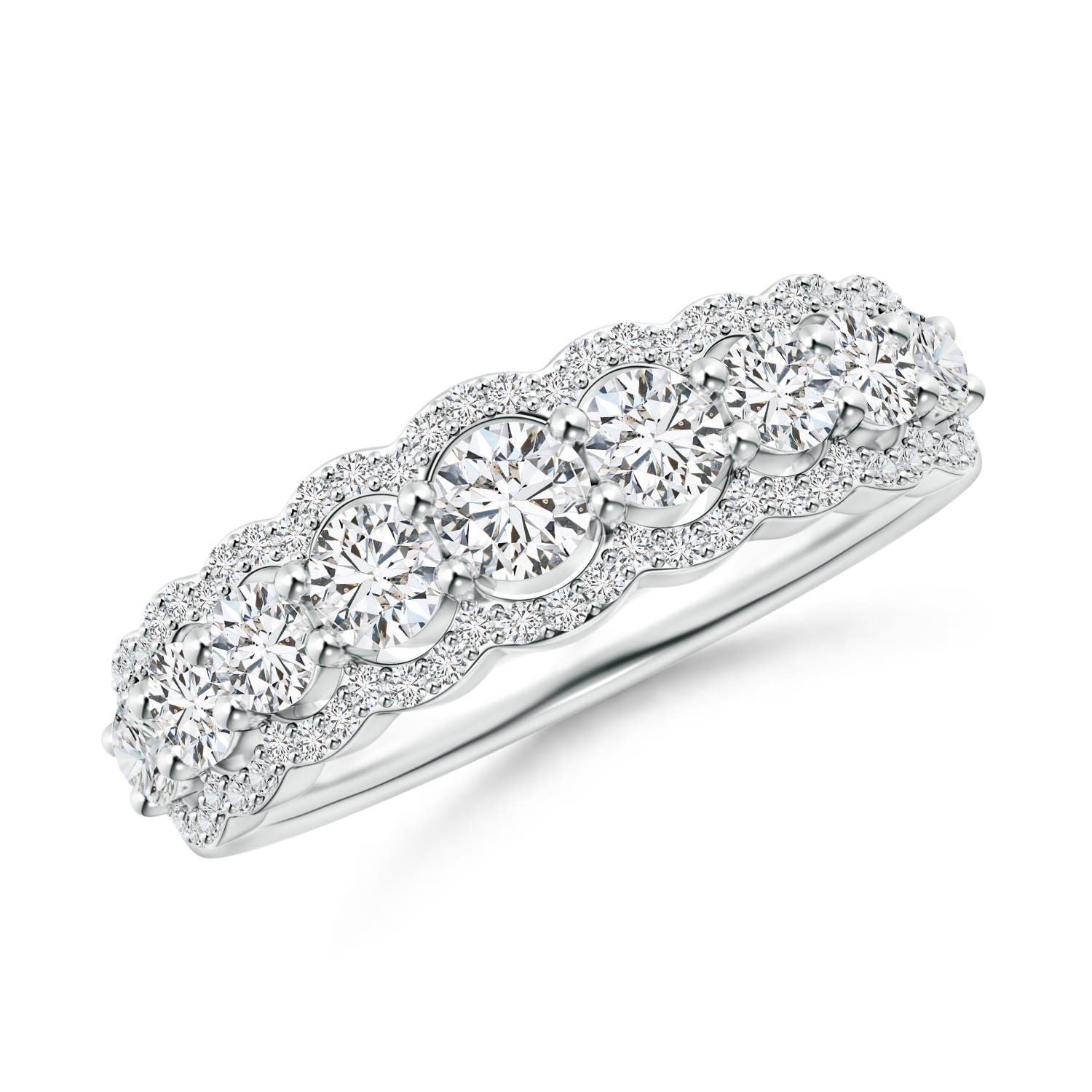 3.3mm HSI2 Scalloped-Edge Diamond Nine Stone Anniversary Ring in 18K White Gold
