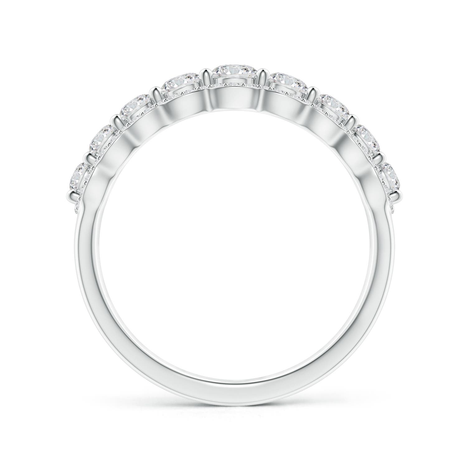 3.3mm HSI2 Scalloped-Edge Diamond Nine Stone Anniversary Ring in 18K White Gold