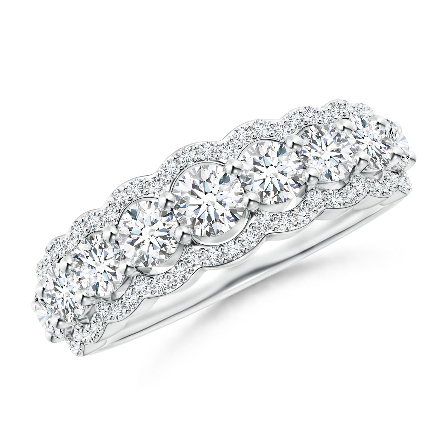 3.7mm GVS2 Scalloped-Edge Diamond Nine Stone Anniversary Ring in White Gold
