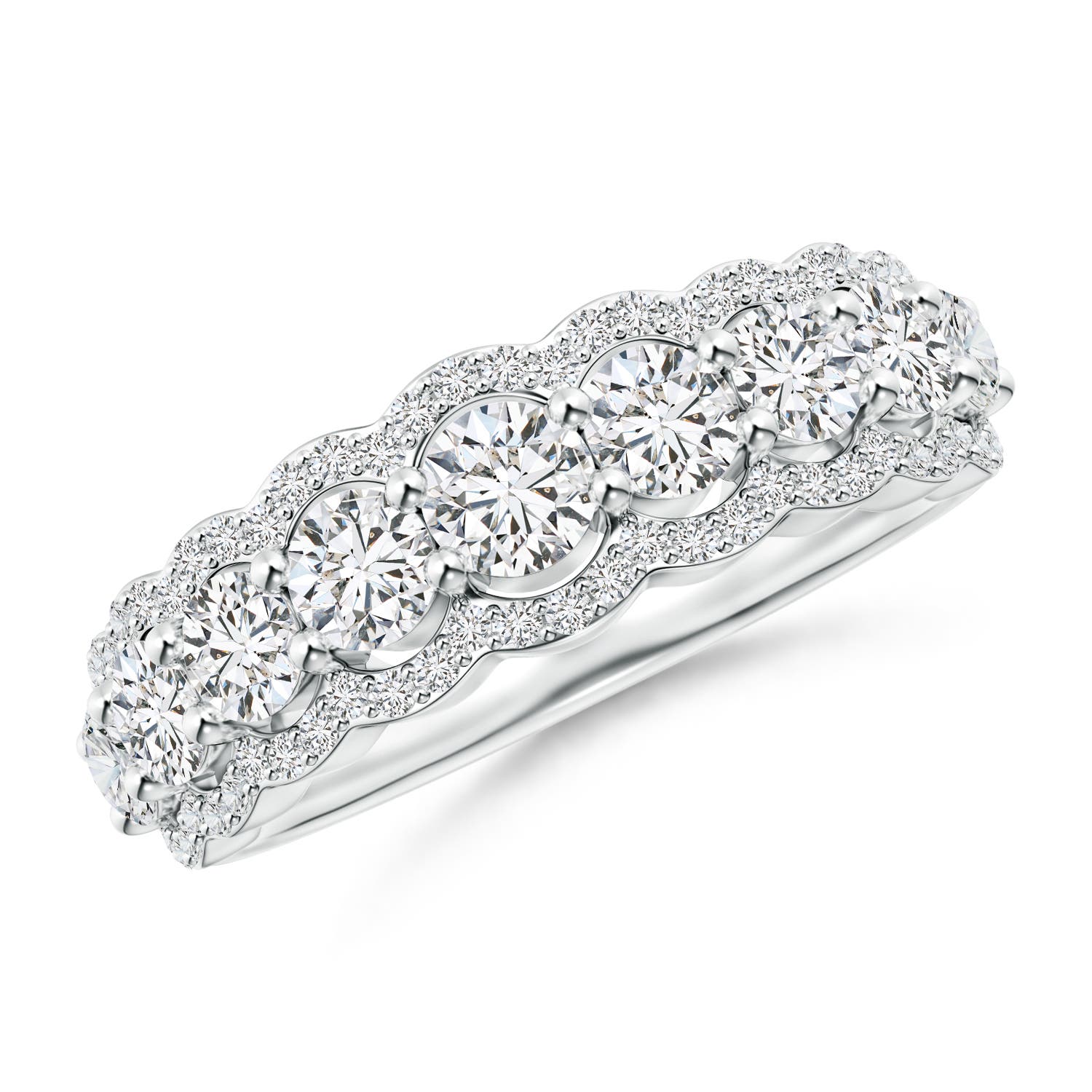 3.7mm HSI2 Scalloped-Edge Diamond Nine Stone Anniversary Ring in 18K White Gold