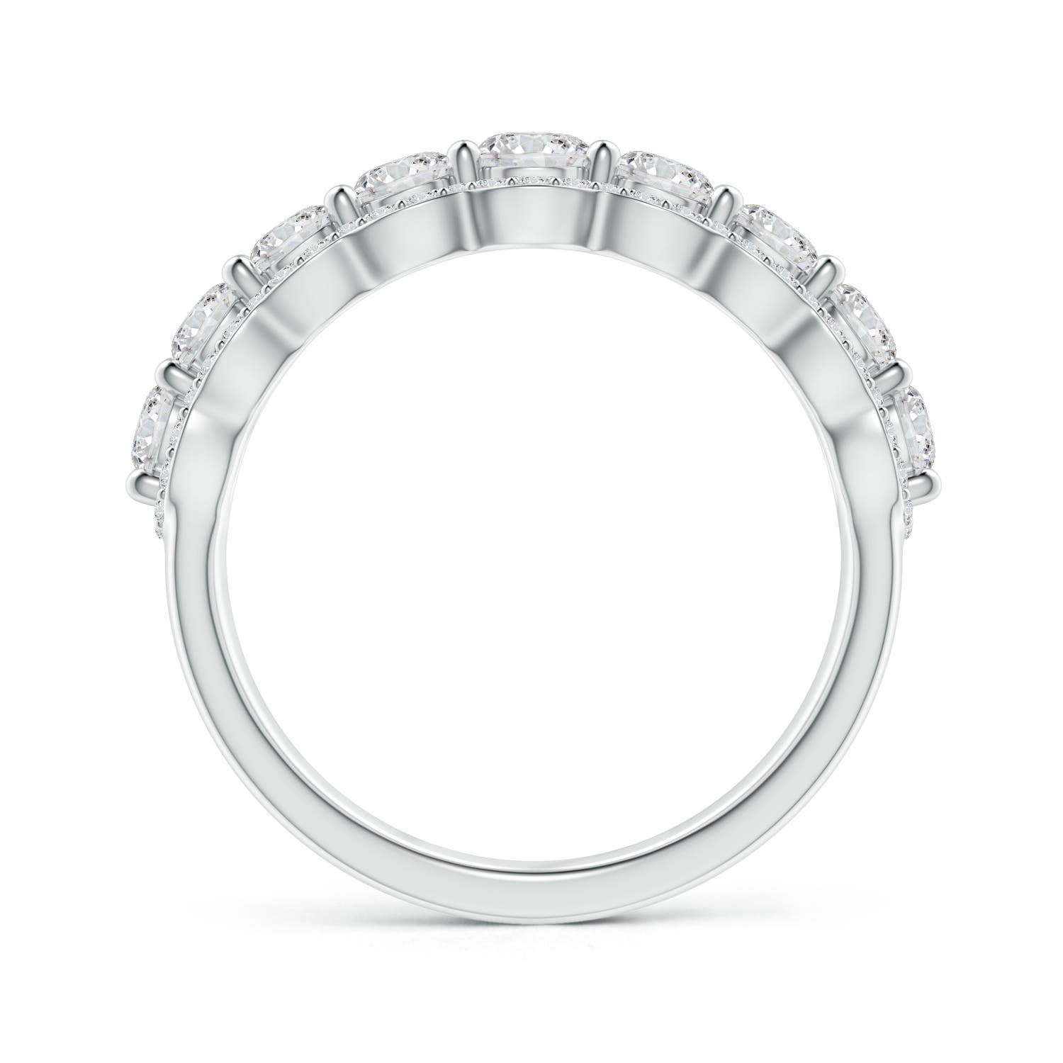 3.7mm HSI2 Scalloped-Edge Diamond Nine Stone Anniversary Ring in 18K White Gold