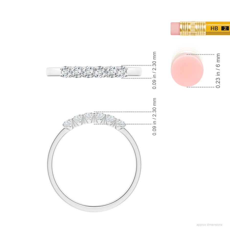 2.3mm GVS2 Fishtail-Set Diamond Six Stone Wedding Ring in 18K White Gold ruler