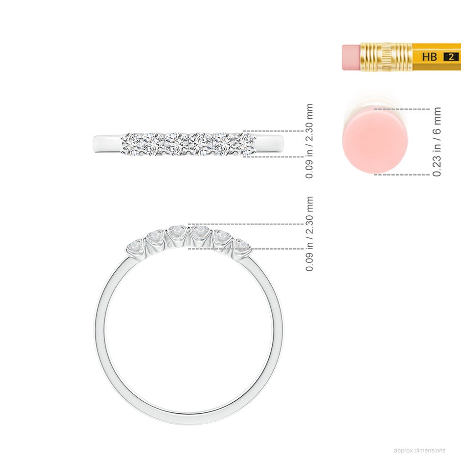 2.3mm HSI2 Fishtail-Set Diamond Six Stone Wedding Ring in White Gold ruler