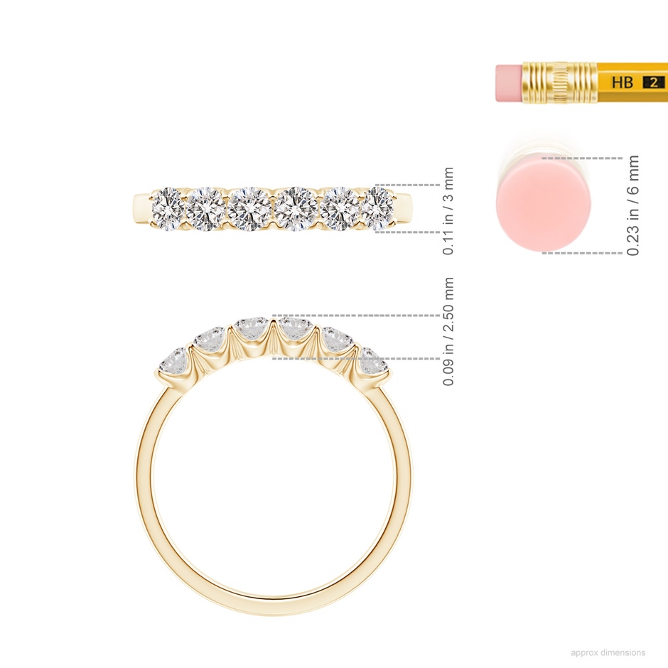 3mm IJI1I2 Fishtail-Set Diamond Six Stone Wedding Ring in Yellow Gold ruler