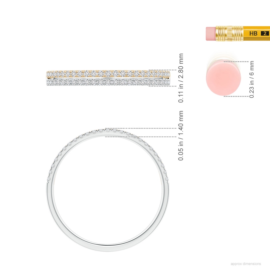 1mm HSI2 U-Pave Set Diamond Wedding Ring in Two Tone Gold in White Gold Yellow Gold ruler