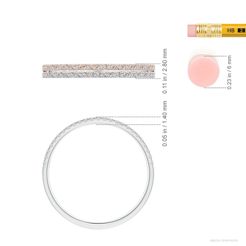 1mm IJI1I2 U-Pave Set Diamond Wedding Ring in Two Tone Gold in White Gold Rose Gold ruler