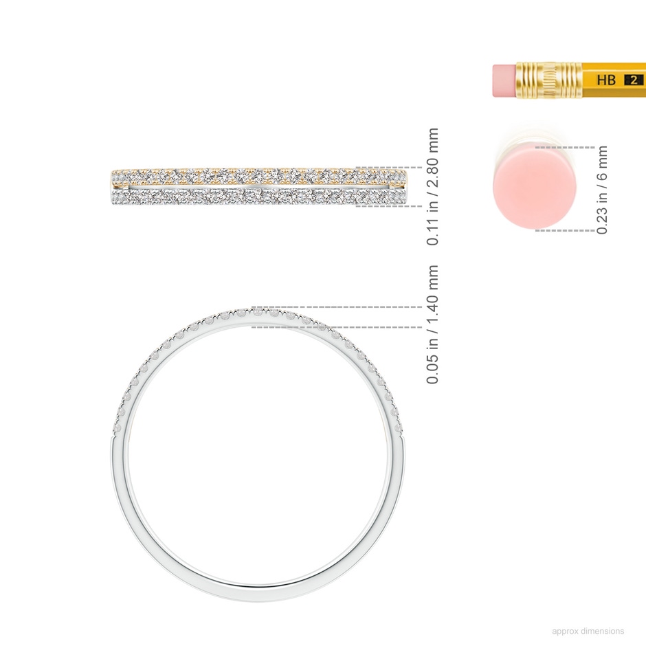 1mm IJI1I2 U-Pave Set Diamond Wedding Ring in Two Tone Gold in White Gold Yellow Gold ruler