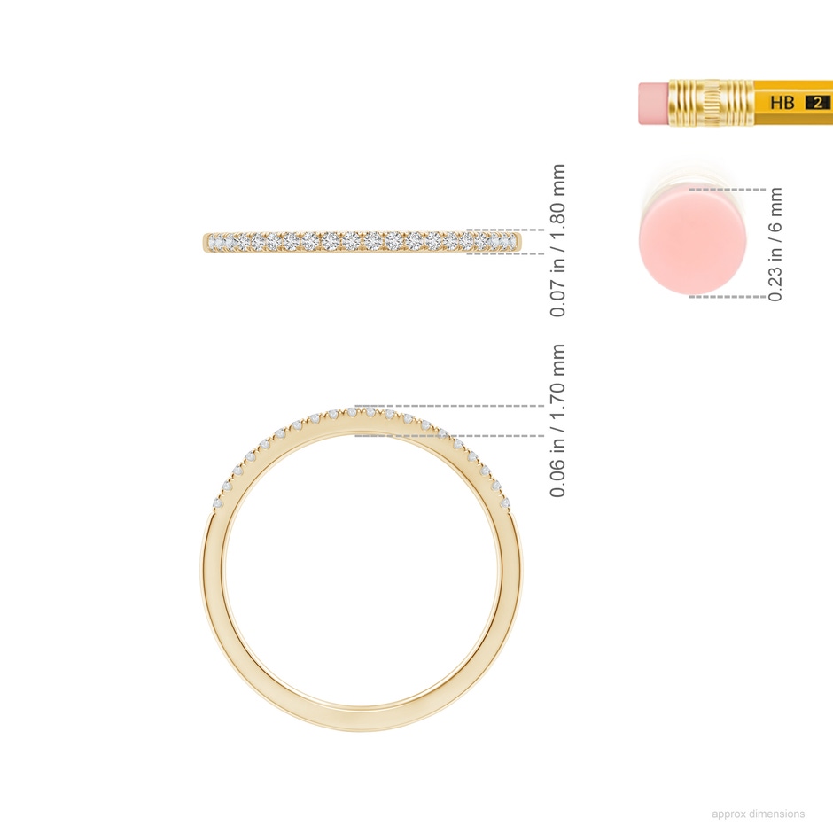 1.1mm HSI2 Classic Diamond Half Eternity Women's Wedding Ring in Yellow Gold ruler