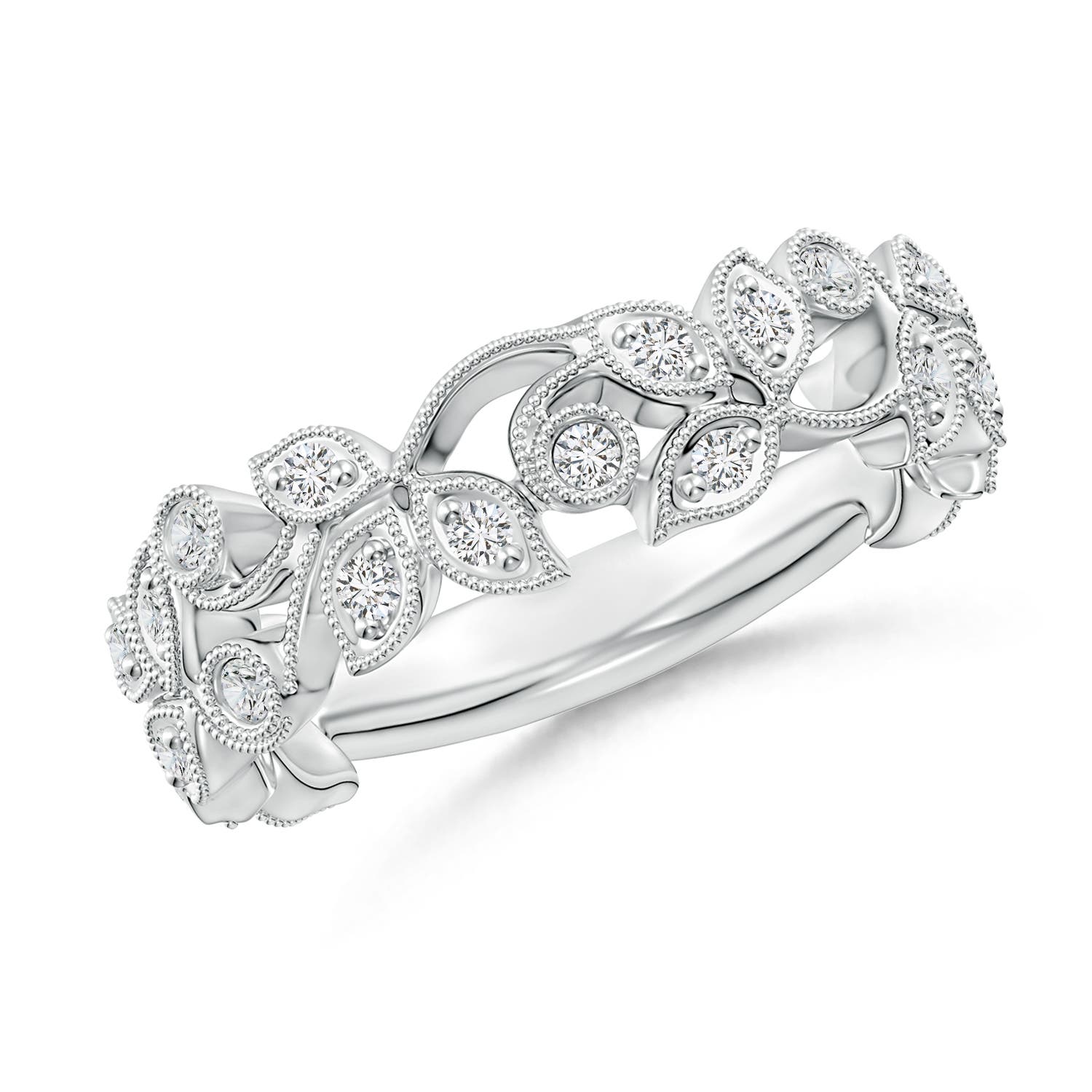 1.3mm HSI2 Nature Inspired Round Diamond Vine Ring in 18K White Gold