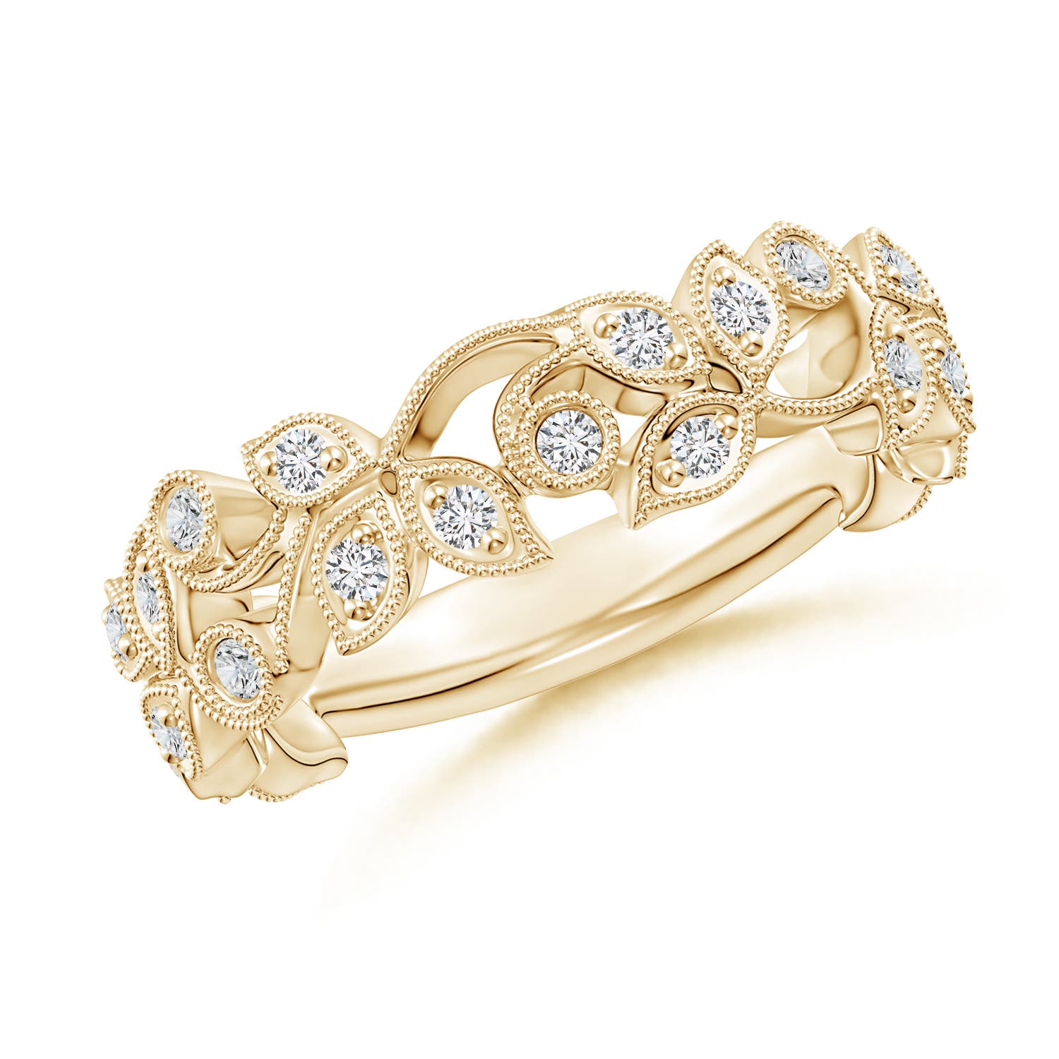 1.3mm HSI2 Nature Inspired Round Diamond Vine Ring in Yellow Gold