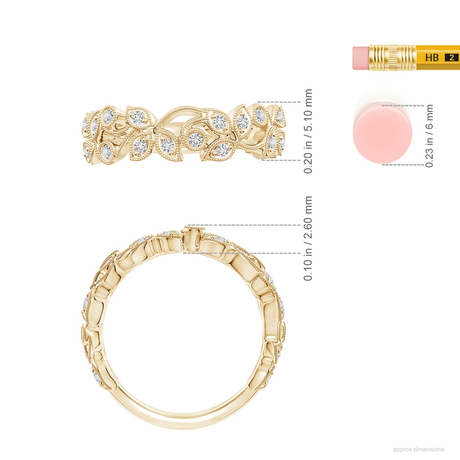 1.3mm HSI2 Nature Inspired Round Diamond Vine Ring in Yellow Gold ruler