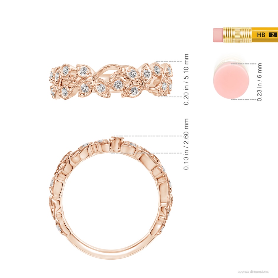 1.3mm IJI1I2 Nature Inspired Round Diamond Vine Ring in Rose Gold ruler