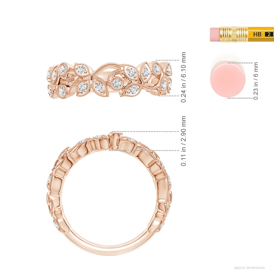 1.5mm GVS2 Nature Inspired Round Diamond Vine Ring in Rose Gold ruler