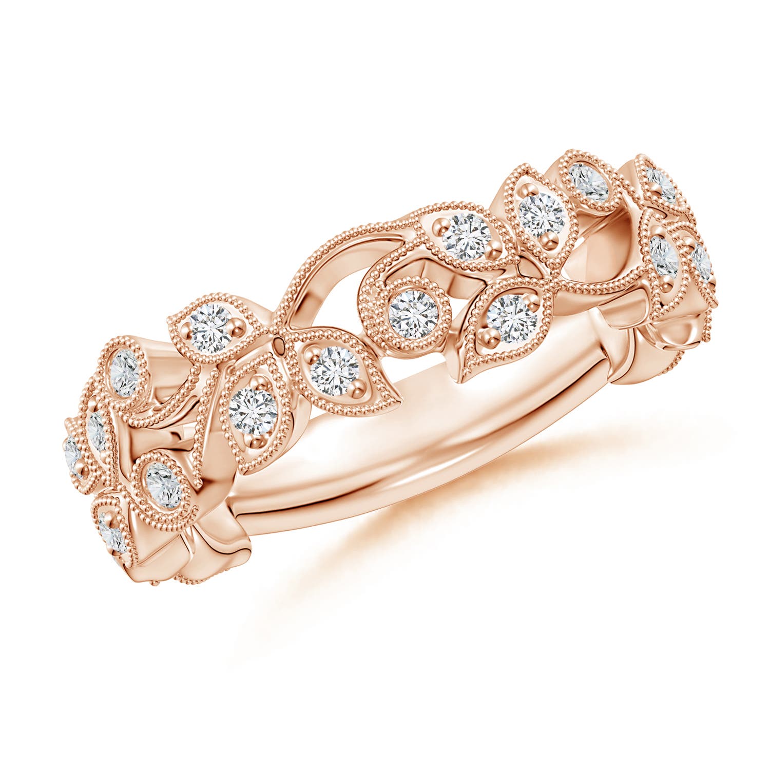 1.5mm HSI2 Nature Inspired Round Diamond Vine Ring in Rose Gold