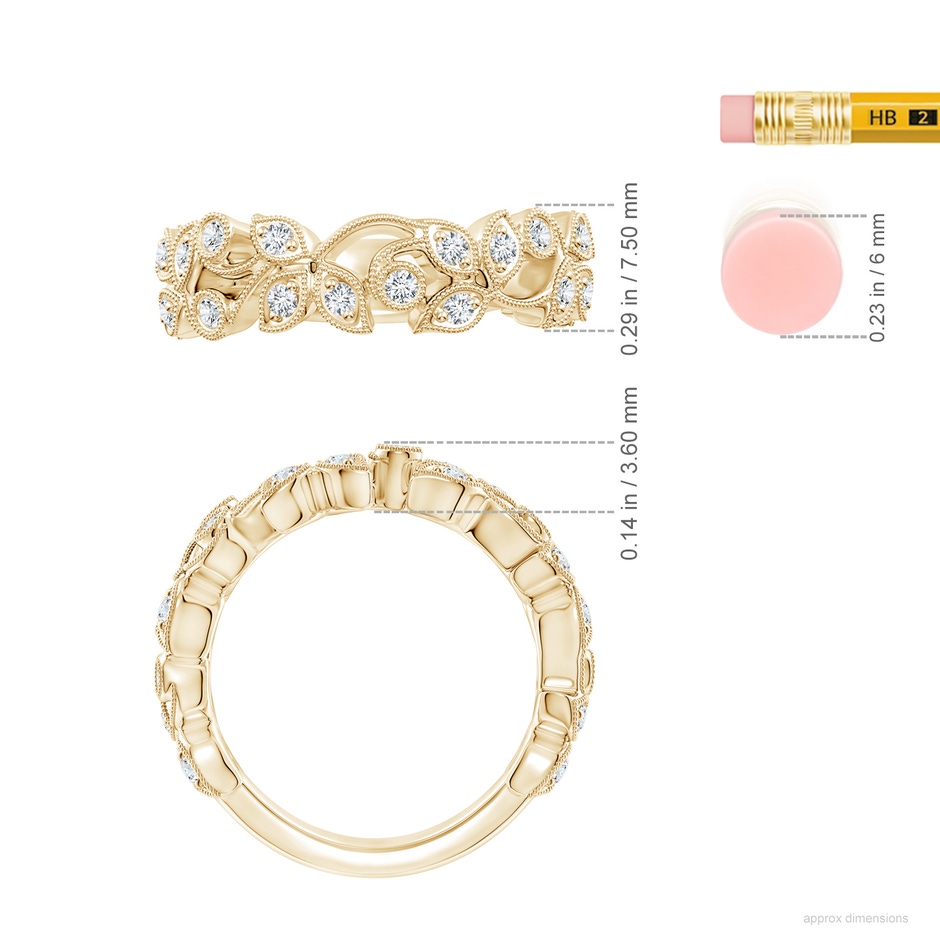1.8mm GVS2 Nature Inspired Round Diamond Vine Ring in Yellow Gold ruler