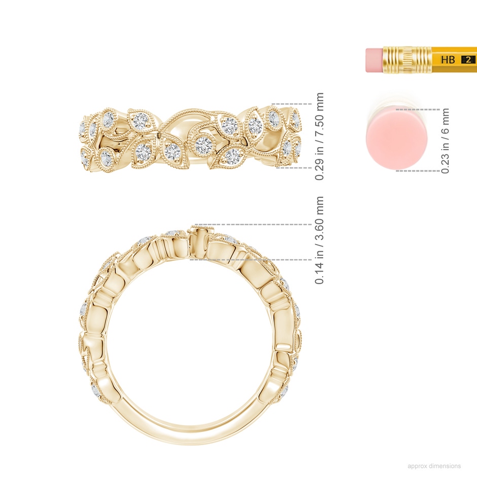 1.8mm HSI2 Nature Inspired Round Diamond Vine Ring in 18K Yellow Gold ruler