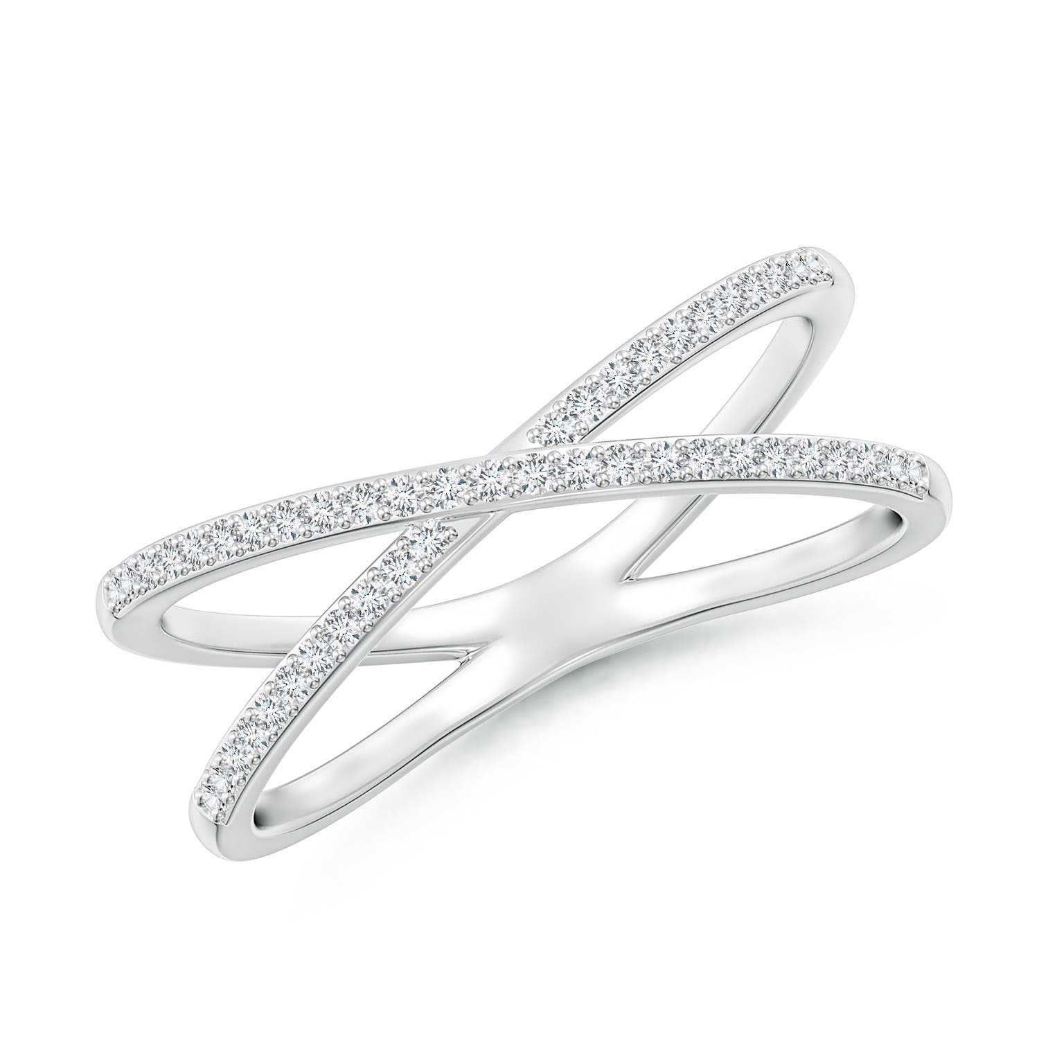 0.9mm GVS2 Prong-Set Diamond Criss Cross Ring in 18K White Gold