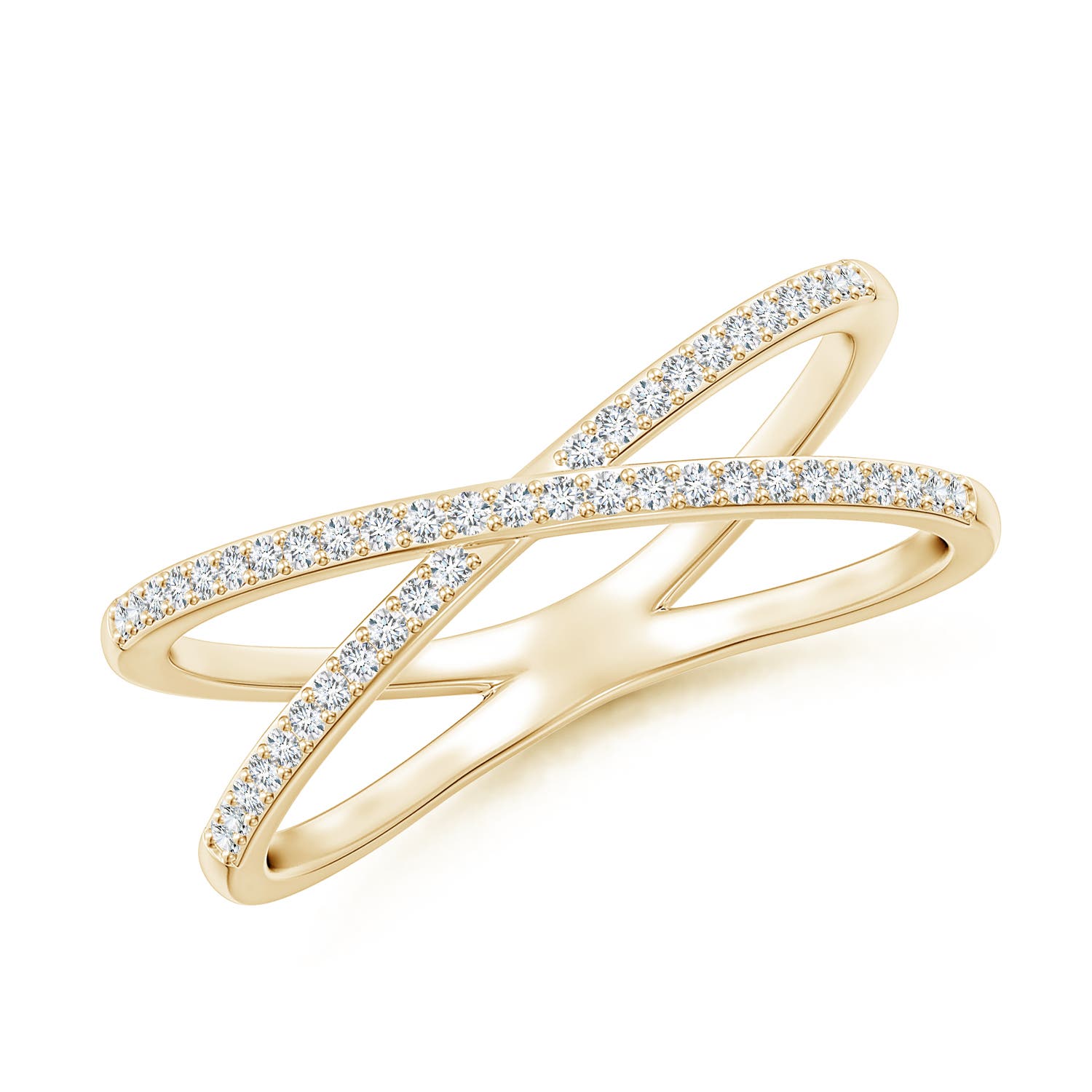 0.9mm GVS2 Prong-Set Diamond Criss Cross Ring in 18K Yellow Gold