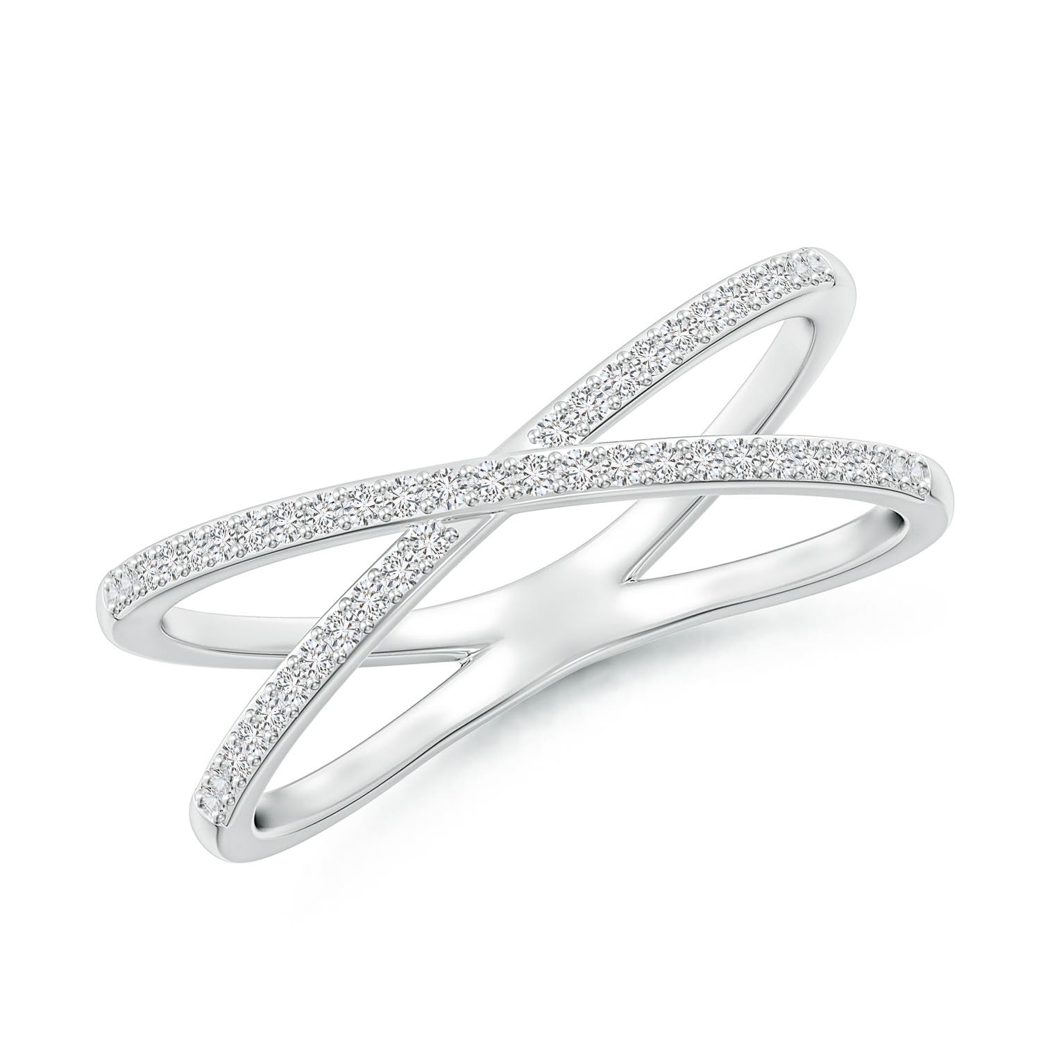 0.9mm HSI2 Prong-Set Diamond Criss Cross Ring in 18K White Gold