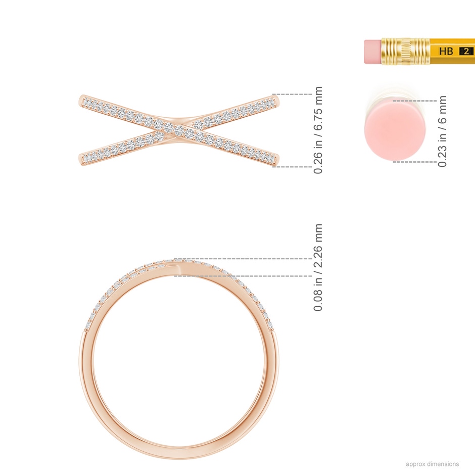 0.9mm HSI2 Prong-Set Diamond Criss Cross Ring in Rose Gold ruler