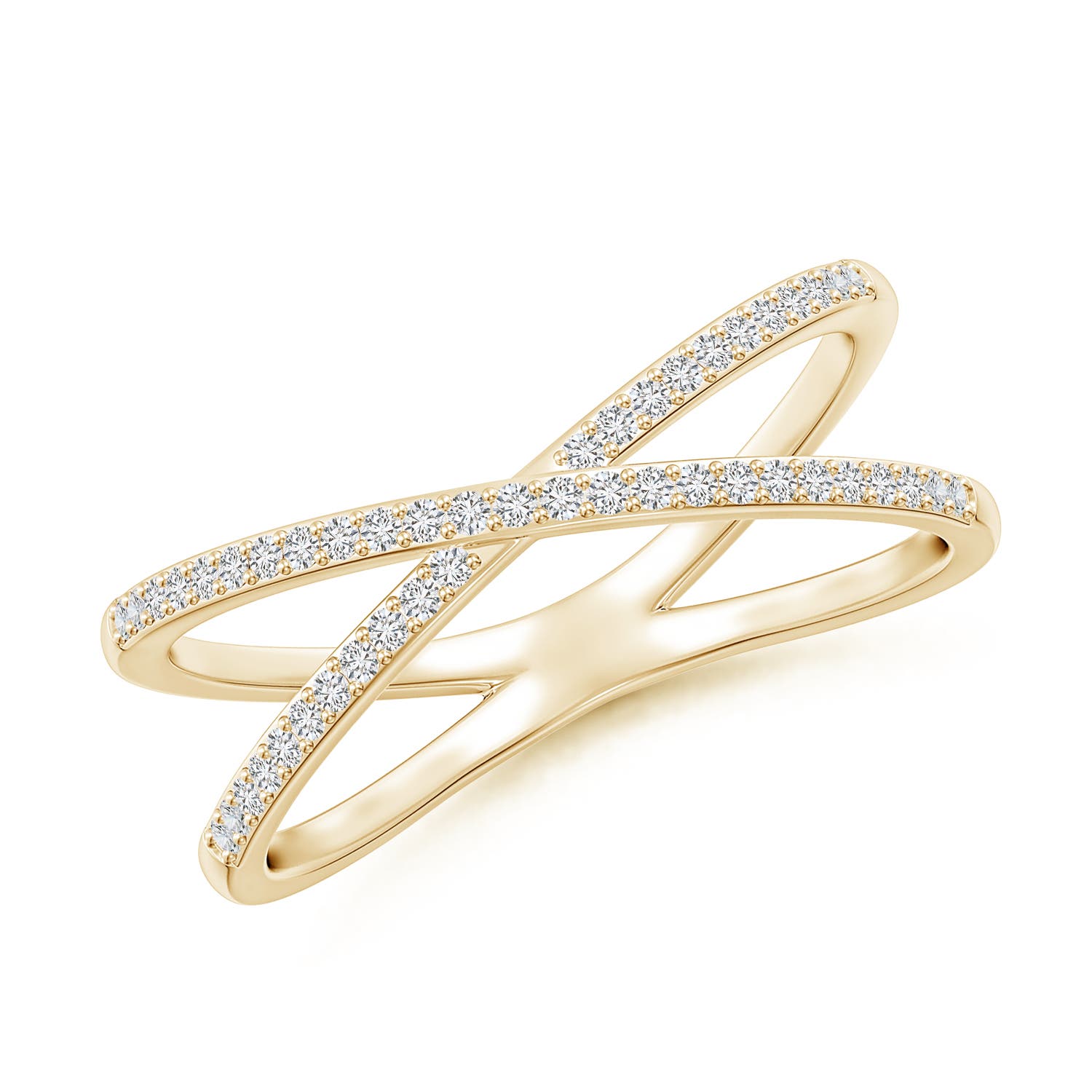 0.9mm HSI2 Prong-Set Diamond Criss Cross Ring in Yellow Gold