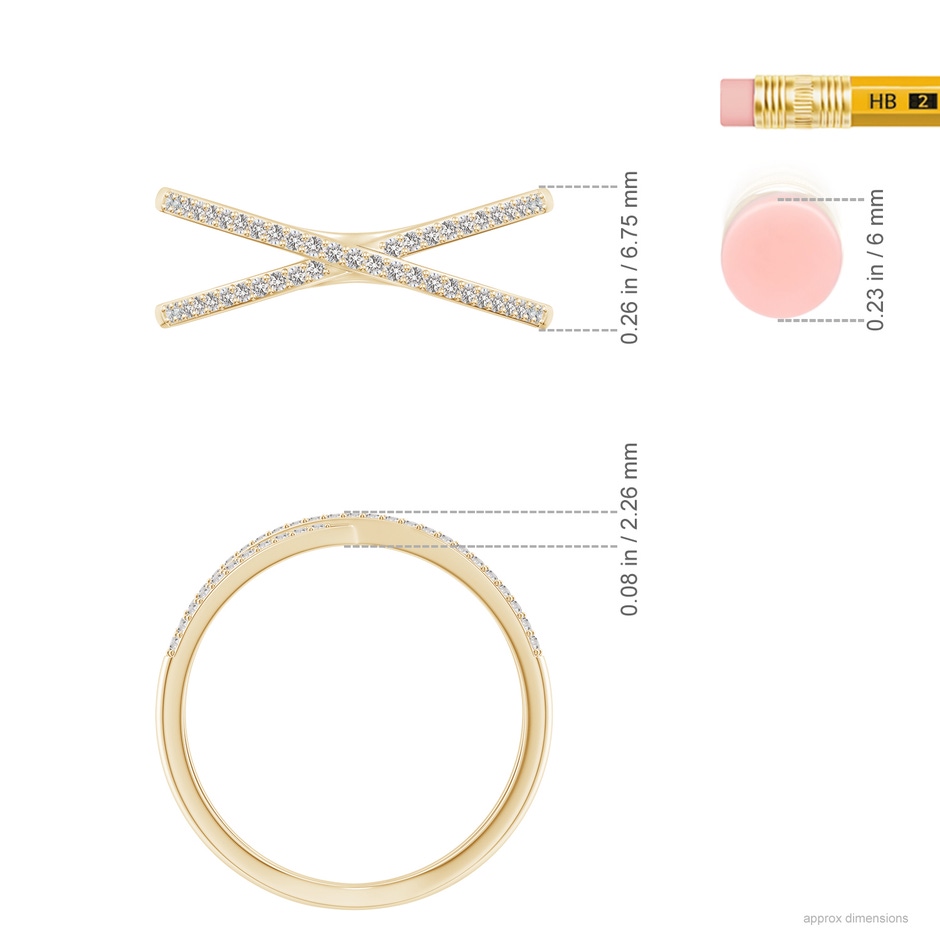 0.9mm IJI1I2 Prong-Set Diamond Criss Cross Ring in Yellow Gold ruler