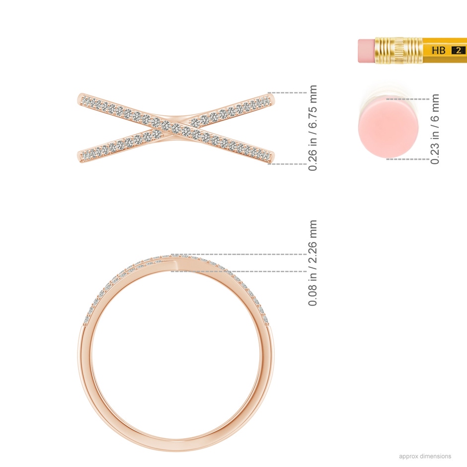0.9mm KI3 Prong-Set Diamond Criss Cross Ring in Rose Gold ruler