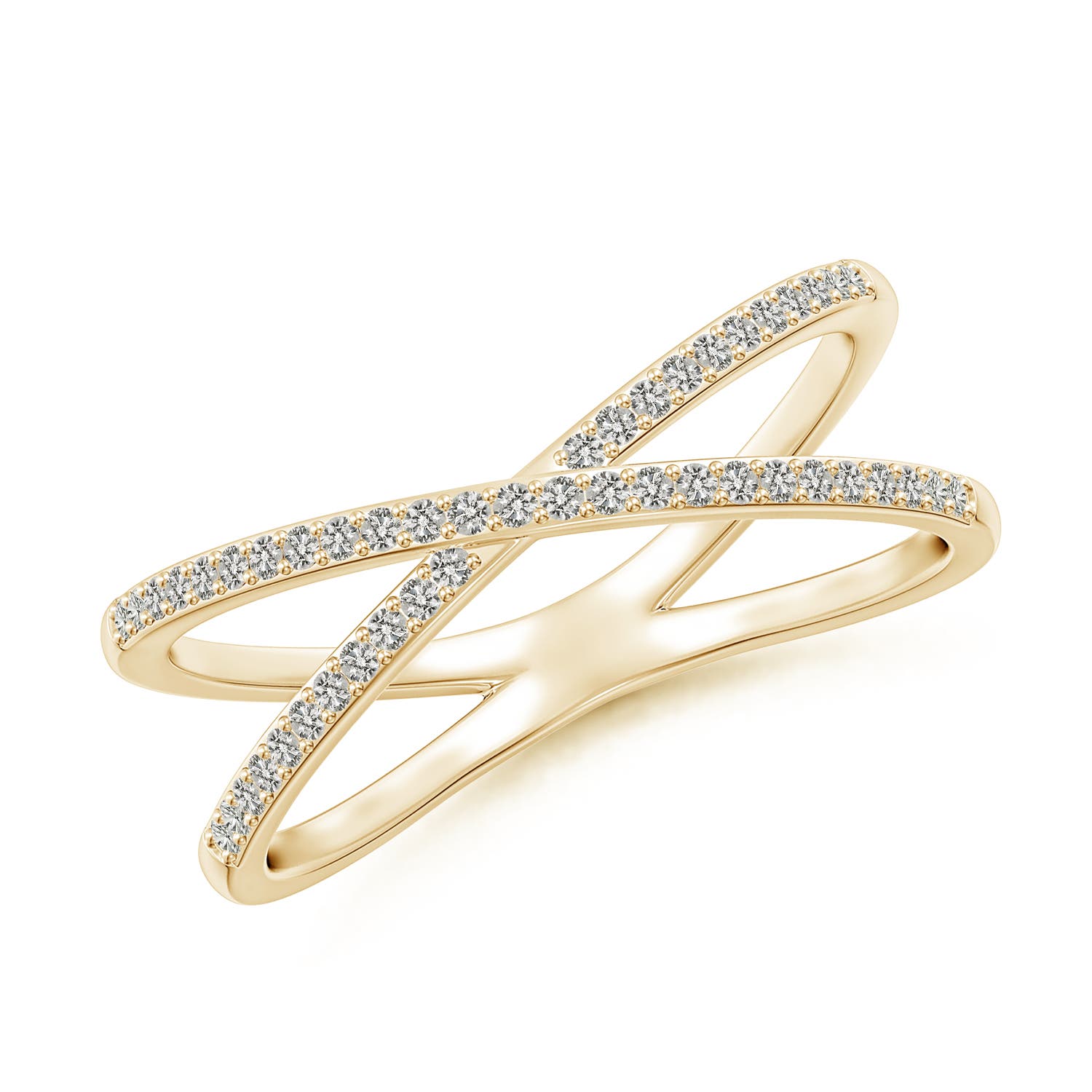 0.9mm KI3 Prong-Set Diamond Criss Cross Ring in Yellow Gold