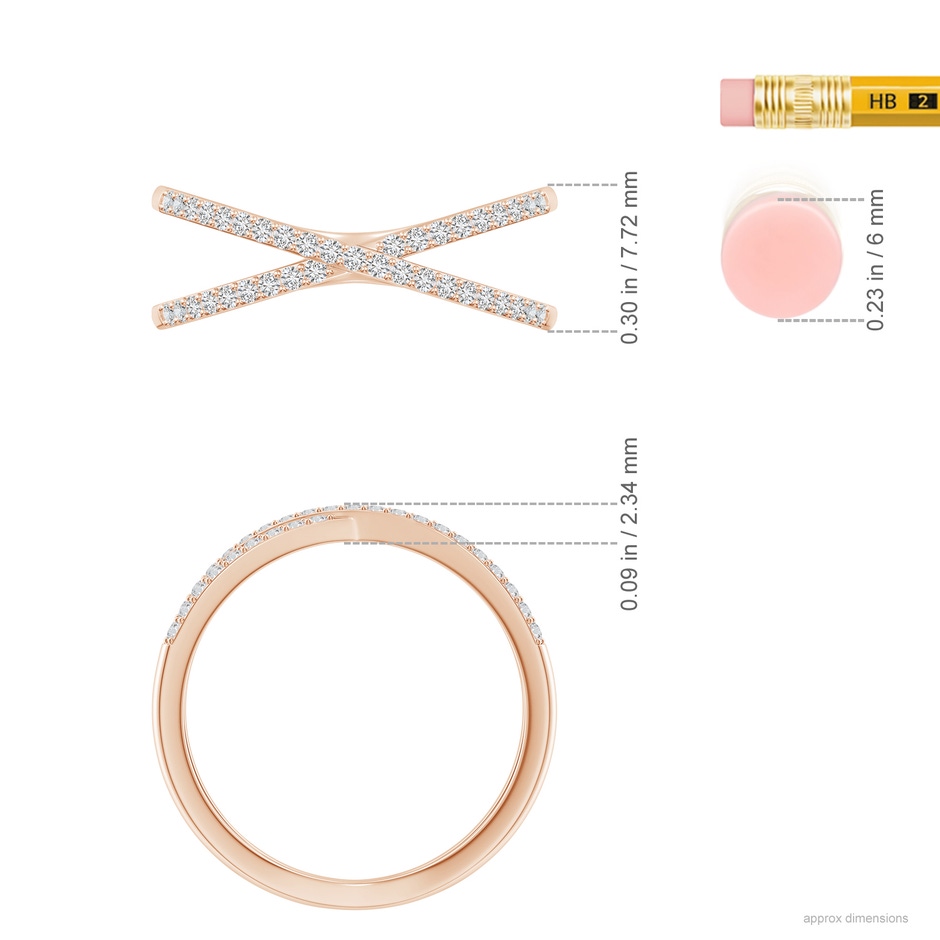 1.15mm HSI2 Prong-Set Diamond Criss Cross Ring in 18K Rose Gold ruler