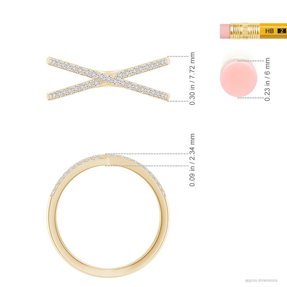1.15mm HSI2 Prong-Set Diamond Criss Cross Ring in Yellow Gold ruler
