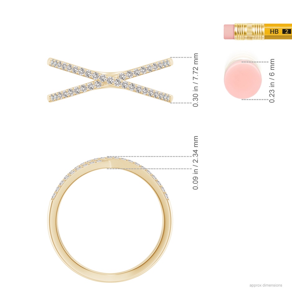 1.15mm IJI1I2 Prong-Set Diamond Criss Cross Ring in 18K Yellow Gold ruler